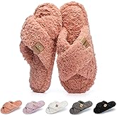 GOEWY Fuzzy Open Toe Slippers for Women Indoor and Outdoor with Memory Foam Cozy Cross Band Women's Slipper Cute Soft House Shoes Slip On Gifts for Womens Mom Her Ladies Bridesmaid