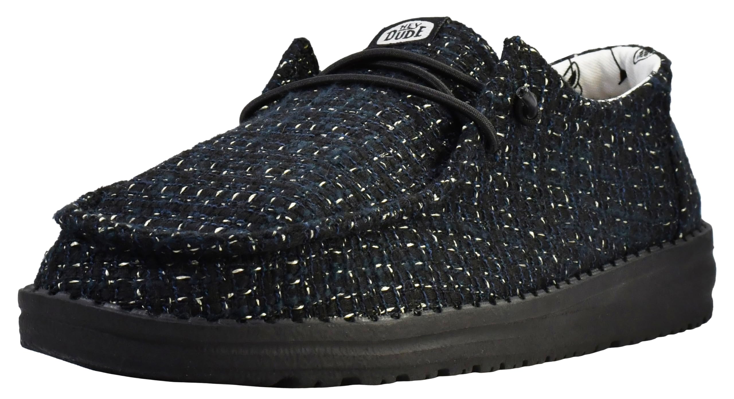 HEYDUDE Women’s Wendy Metallic Sparkle Slip-On Shoes, Black/White, Size 5 Image