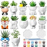 Hushee 12 Sets Ceramics to Paint Succulent Pots DIY Craft,Animals | Ready to Paint Planters Bulk with Drainage Hole, Unpainted Bisque Pottery Coloring Arts Gift, Home Christmas Decor