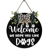 Fenarenes We Hope You Like Dogs Farmhouse Door Sign- For Front Door Porch Decorwelcome Wreath Sign- Hanging For Dog Lovers Home Decoration 12 In