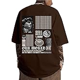 GORGLITTER Men's Letter Graphic Print T Shirts Round Neck Short Sleeve Loose Tee Tops