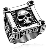 Hoyazvet Cool Retro Skull Rings 316L Stainless Steel/18K Gold/Black Gothic Skull Band Rings Faith Jewelry for Men Women, Size7-14 with Gift Box