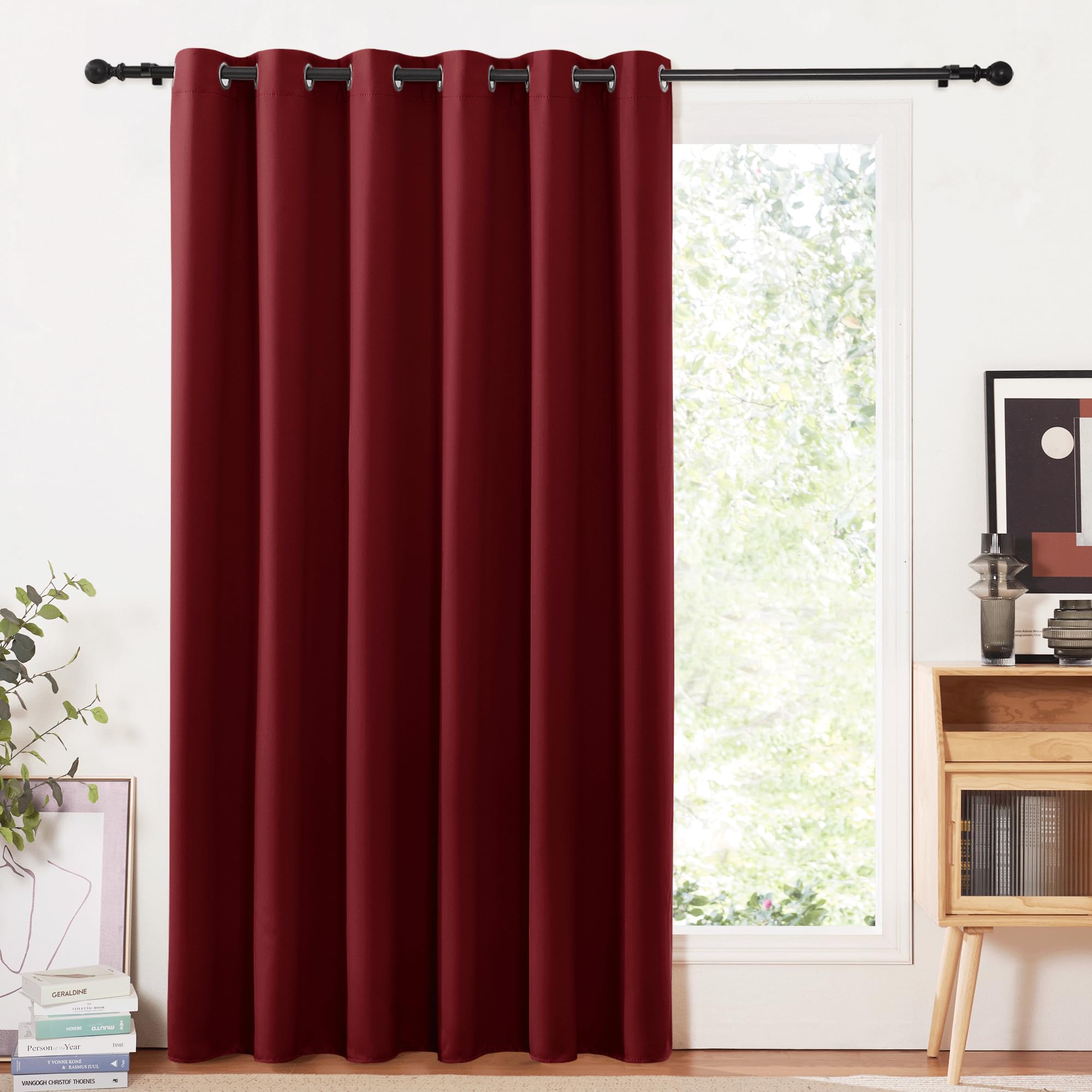 PONY DANCE Blackout Room Divider Curtain for Bedroom - Christmas Noise Reducing Thermal Door Curtain Panel Super Soft Window Drapery for Good Sleep, 80 x 84 Inch (W x D), Red, 1 Panel — image 1