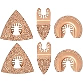 Ettonsun 6 Pcs Universal Carbide Oscillating Saw Blades, Mixed Multitool Blades Semicircle Triangular Finger Kit for Tile Gro