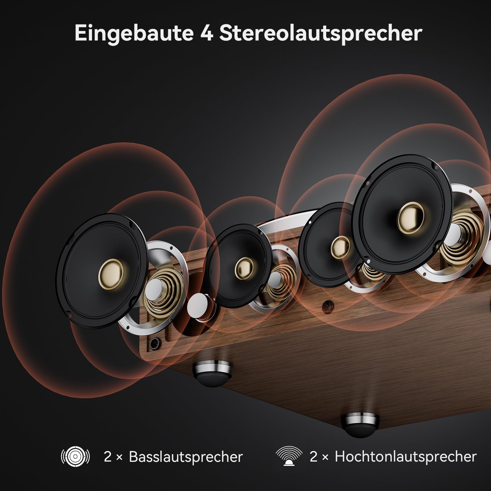 Schallplattenspieler mit Integrierten Lautsprecher, Plattenspieler Bluetooth HiFi mit Zwei Geschwindigkeiten, Phono-Vorverstärker 33/45 U/min und AT-3600L Tonabnehmer (Nussbaum) 3