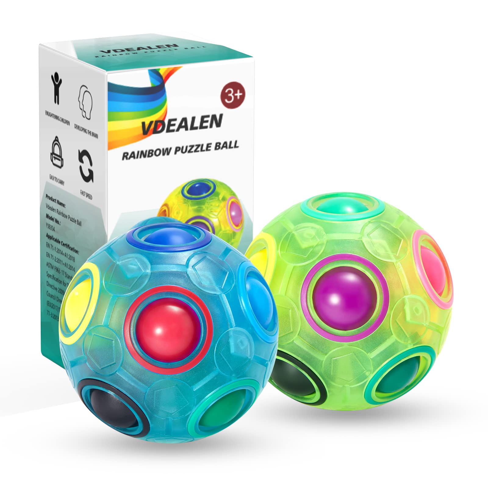 Vdealen Magic Rainbow Puzzle Ball- Fidget Ball 3D Puzzle Stress Reliever Brain Teaser Toy for Boys- Birthday Party Easter Christmas Stocking Fillers Gift Toy for Kids Teens Adults- 2 Pack