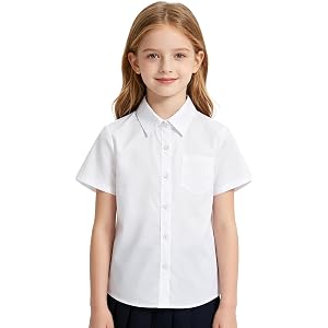 LOLANTA Girls Short Sleeve Button Down Shirts Kids Stretch Summer Shirts | Stretch Fabric, Water Repellent, Stain Resistant,
