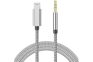 FUHAYA Apple MFi Certified Aux Cord for iPhone, 3.3ft Lightning to 3.5mm Audio Jack Adapter, Lightning to Aux Nylon Braided Cable for iPhone 14 13 12 11 XS XR X 8 to Car Home Stereo/Speaker/Headphone, Silver