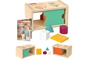 Fisher-Price Wood Montessori Toy Object Permanence Box Sort & Find Wooden Shape-Sorter Learning Activity for Baby & Toddler A