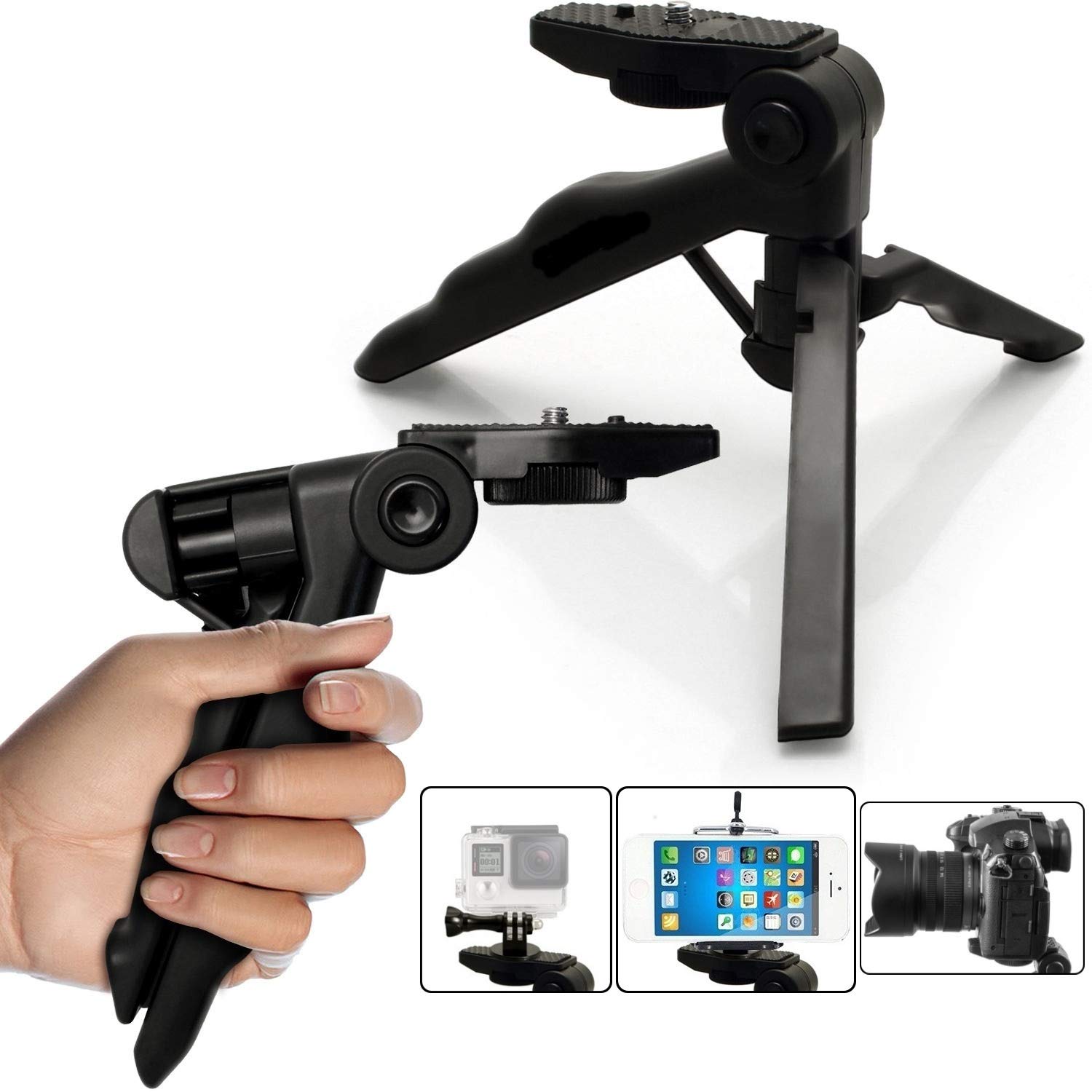 micros2u 4 in 1 Lightweight Mini Hand Held Stabilizer Pistol Grip vlog Tripod. Compatible with iPhone, Gopro Hero, Camera, ActionCam etc