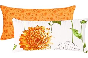 EVENHUG Sunflower Pillow Shams Set of 2 Cotton Quilted Pillowcase Matching Bedding Decoration Oblong Double Patterns (Orange Pillow Shams, 12″x24″)