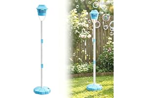 RAINPOT Street Lamp Bubble Tower with Lights, Rechargeable Standing Bubble Maker, Adjustable Height Street Light for Outdoor Garden, Patio, Wedding, Party and Event Decor (Blue 1PACK)