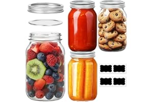 ComSaf Mason Jars 32 oz - 4 Pack, Wide Mouth Mason Containers with Lids, Prep Meal Glass Jars, Canning Jars for Pickling, Sun