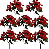 WISTART 8 Pack 5 Heads Christmas Artificial Poinsettia Flowers Faux Poinsettia Bush Bouquets Silk Poinsettia Christmas Tree Ornaments Poinsettia Flower Arrangement for Home Decor