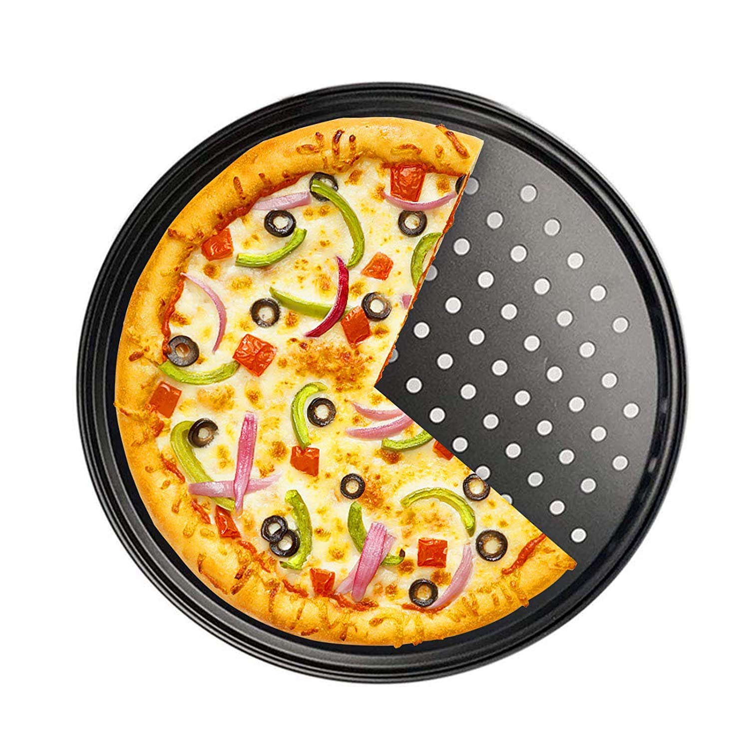 Buy Zollyss Carbon Steel Pizza Baking Tray with Holes, 29 cm Black