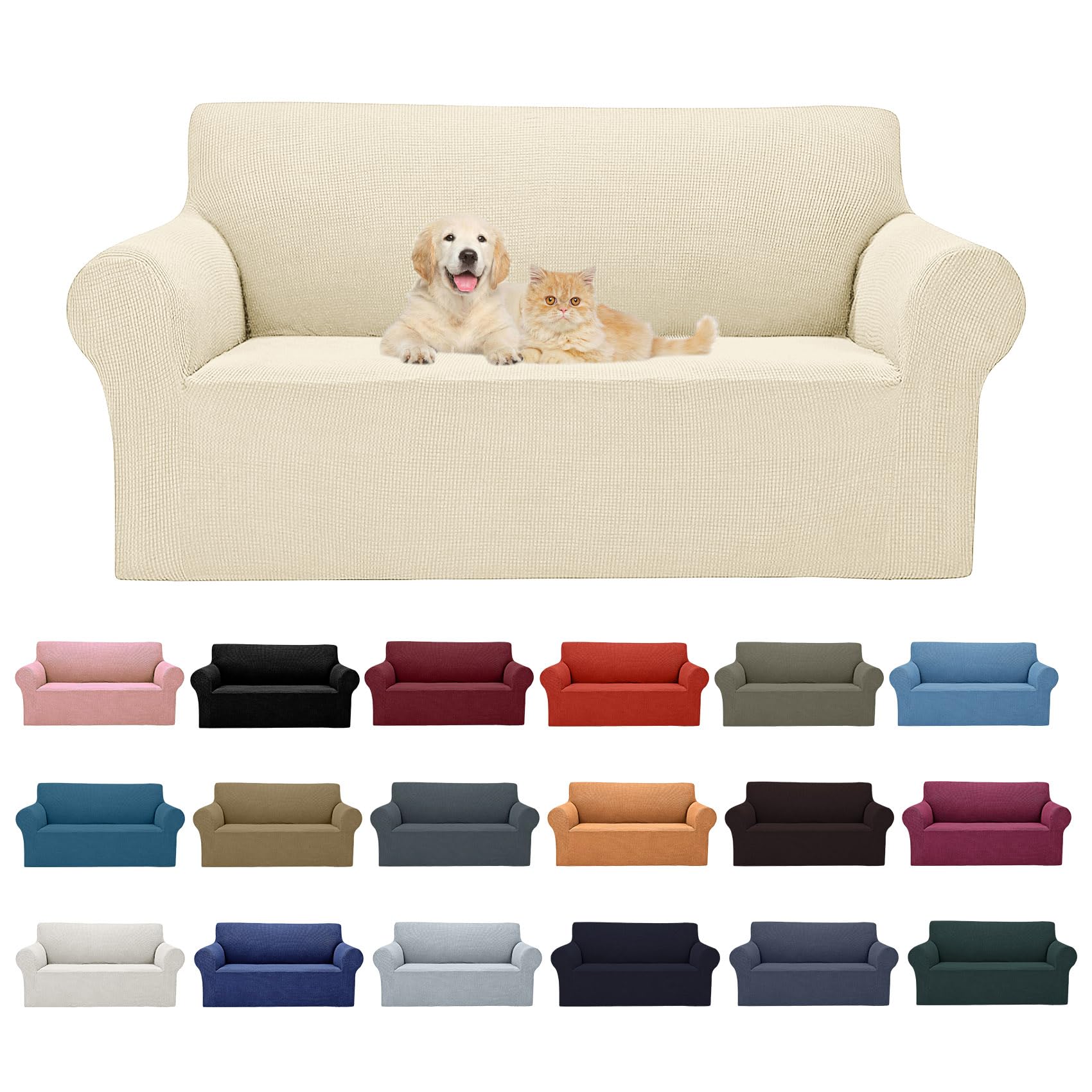 Photo 1 of **referenc img**2025 New Stretch Loveseat Sofa Slipcovers Couch Cover for 4 Cushion Furniture Protector Sofa Covers with Elastic Bottom Jacquard Fabric Small Checks for Pets, Kids - Beige