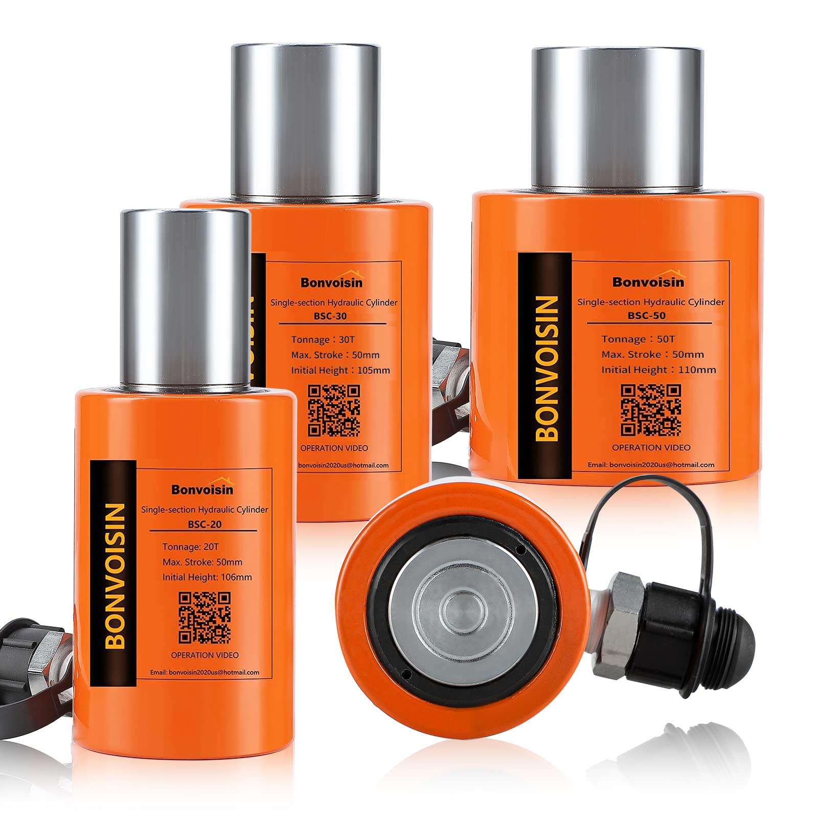 Bonvoisin Hydraulic Cylinder 10T-50T Optional Hydraulic Cylinder Ram 50mm Stroke Low Profile Hydraulic Lifting Jack for Machinery/Shipbuilding/Engineering (RSC-20T)