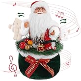 Gfilay Christmas Santa Claus Figure Decoration,Collectible Figure Dancing Santa Claus with Music Holding The Bear and Standing Inside The Gift Bag - Induction Switch