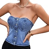 Ypser Women's Denim Corset Top Denim Crop Top Push Up Bustier Sleeveless Tube Top Streetwear
