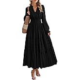 PRETTYGARDEN Women's 2026 Fall Wedding Guest Dresses Long Sleeve V Neck Flowy Elegant Holiday Party Maxi Dress with Pockets