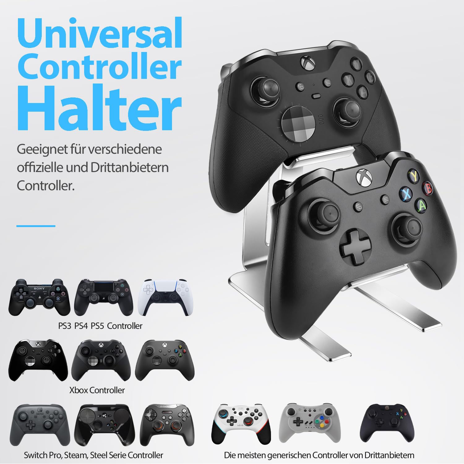 BYZANDQI Game Controller Halter, Universale Controller Halterung Aluminium Controller Ständer für PS5, PS4, Xbox One, Xbox Series X S, Switch Pro Gaming Zubehör 5