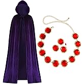 Alaxciax Purple Cape with Red Gem Waist Belt, Purple Cloak with Hood Anime Cosplay Halloween Costume Accessories for Women