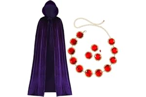Alaxciax Purple Cape with Red Gem Waist Belt, Purple Cloak with Hood Anime Cosplay Halloween Costume Accessories for Women