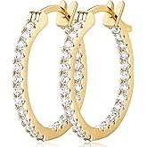 Aidomiya Gold Hoop Earrings 14K Gold Hoop Earrings for Women with Dual-sided Cubic Zirconia Hoops Earring for Women Sensitive Ears Hypoallergenic Womens earring 15/20/30/35mm