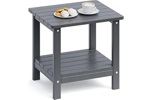 UDPATIO Outdoor Side Table, 2-Tier Outdoor Table XL Square Patio End Table, 17.8" HDPE Adirondack Side Table Weather Resistant Small Outdoor Table for Patio, Porch, Deck, Pool(Grey)
