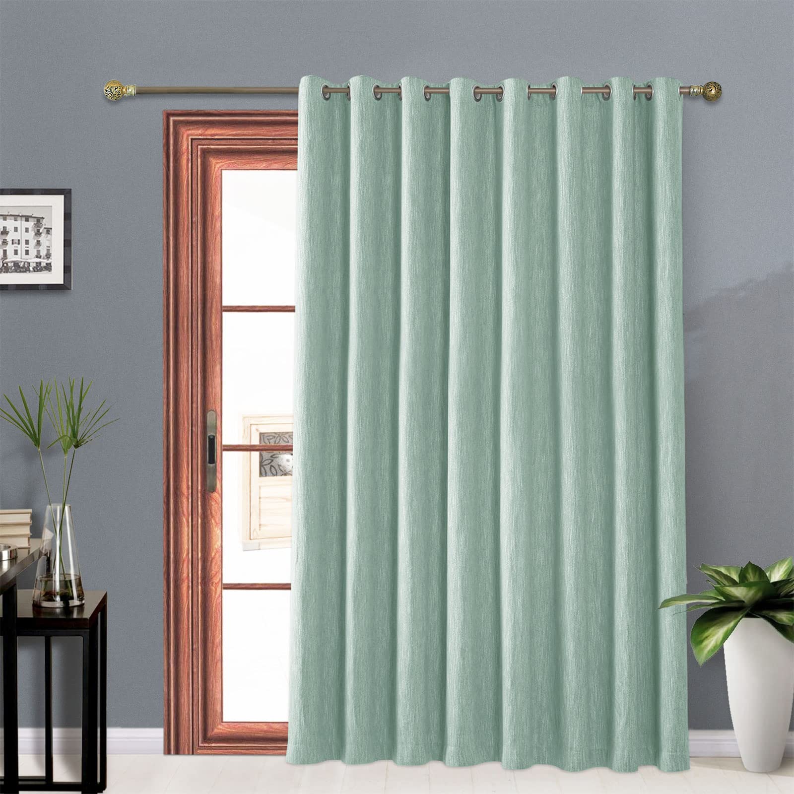 Melodieux Elegant Cotton Wide Blackout Curtains for Sliding Glass Door Living Room Thermal Insulated Grommet Drapes, 100 by 96 Inch, Aqua (1 Panel) — image 1
