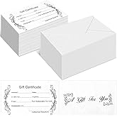 Tatuo 60 Sets Gift Certificates for Business Blank Gift Certificate Cards with 60 Pcs Envelopes for Beauty Salon Restaurant Spa Client Birthday Wedding Voucher Work, 3.5 x 5.5''(White)