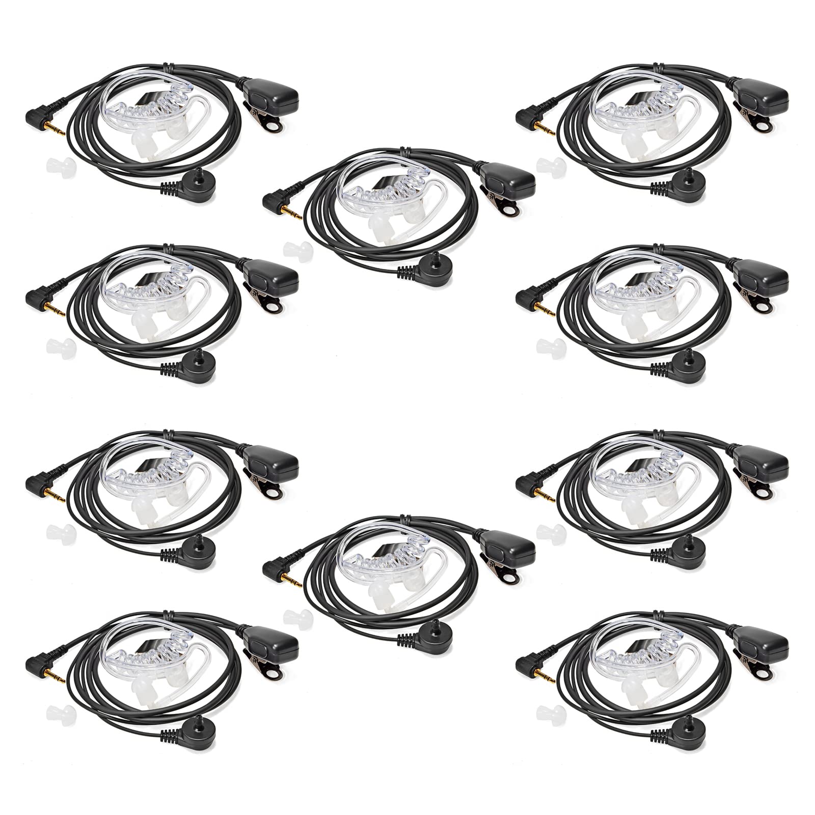 HYSHIKRA 2.5mm Covert Acoustic Tube Earpiece Headset Compatible with Motorola TLKR T60 T61 T62 T81 T80 T82 Extreme Hunter HYT TC-320 Walkie Talkie (10 Pack)