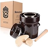 Seeutek Fermentation Crock Jar 5 Liter / 1.3 Gallon - Stoneware Pot for Fermenting, Pickling Kimchi, Pickles, Vegetables, Kombucha - Glazed Fermenter with Stone Weights, Lid & Pickle Tamper