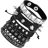 PEOVLVN 4 Pcs Studded Bracelets, Spiked Leather Punk Rock Cuff Bracelet Adjustable Goth Bracelets for Men Women 80s Emo Accessories Gothic Jewelry
