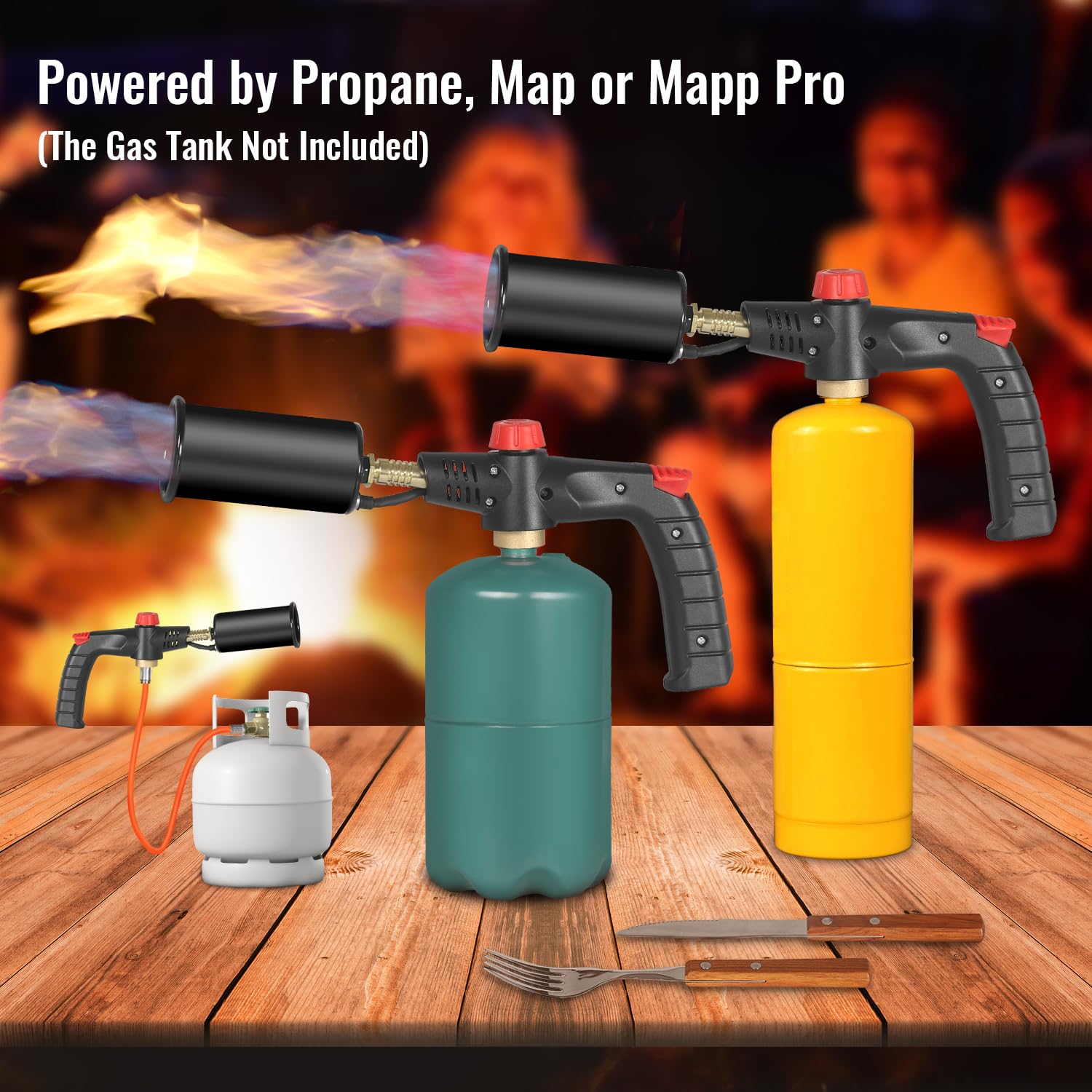 DOMINOX Powerful Propane Cooking Torch with Knief and Fork Set, Grill