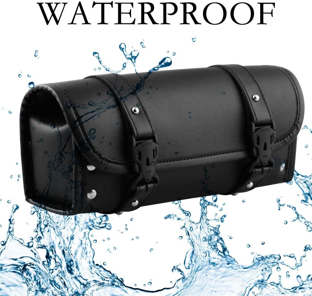 Motorcycle Tool Bag, Universal PU Leather Motorcycle Fork Bag, Saddle Roll Bags, Handlebar Bag, Sissy Bar Storage Tool Pouch for Yamaha Honda Sportster Softail Dyna Kawasaki Suzuki Ducati KTM: Automotive