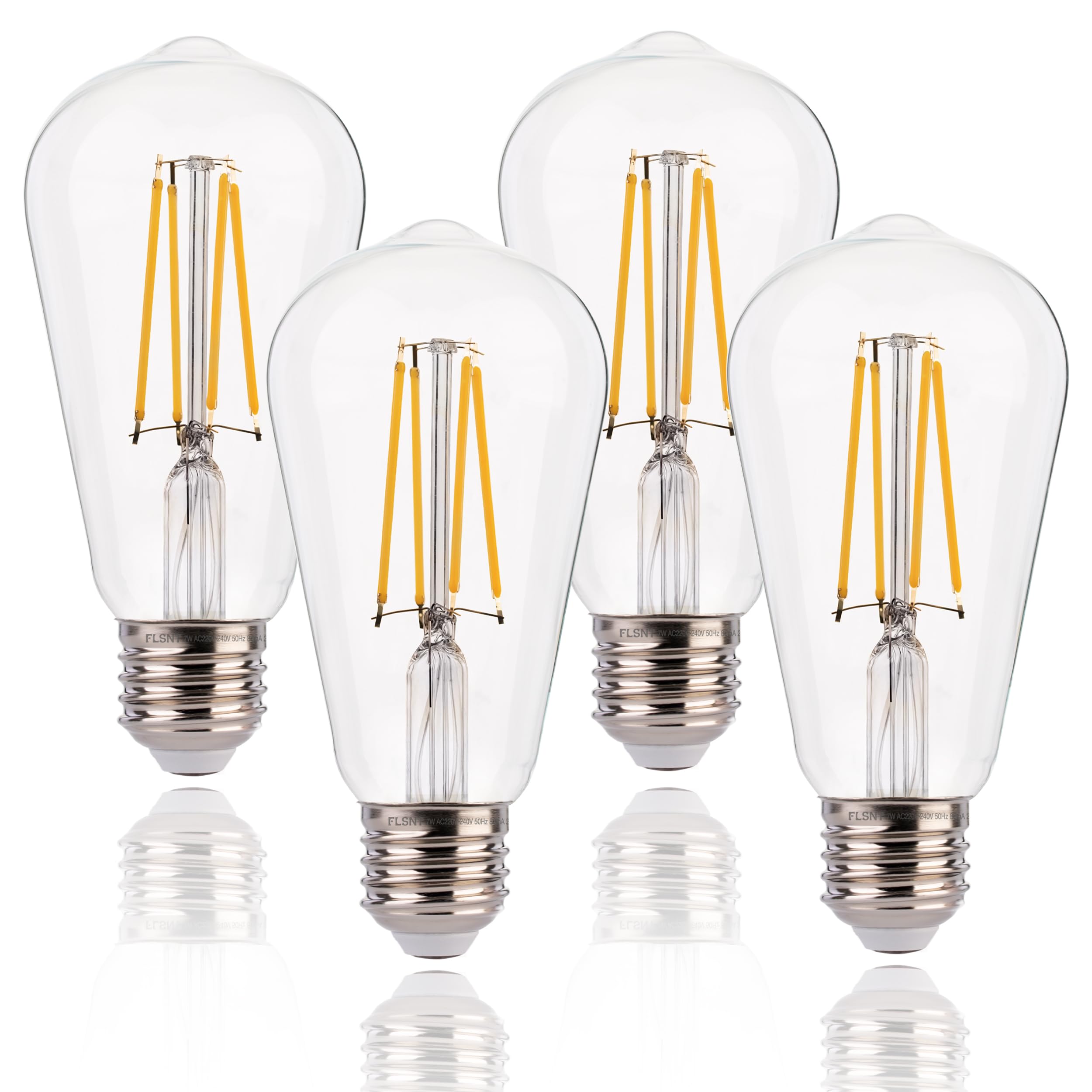 FLSNT E27 Screw Bulb,Dimmable LED Edison Bulb 60W Antique Style Lamp,ST64 Vintage Light Bulbs,7W,Warm White 2700K,806LM,4 Pack