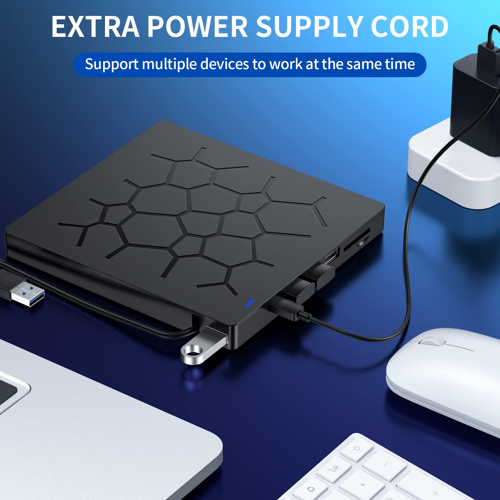 External CD/DVD Drive for Laptop, 7 IN 1 USB 3.0 Ultra-Slim Portable DVD Player, CD ROM Burner Writer External Disk Drive Optical Compatible with Laptop Desktop PC MacBook Windows Mac Linux OS
