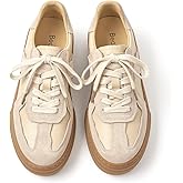 BEAU TODAY Fashion Sneakers Women,Leather Lace Up Platform OG Sneakers,Retro Comfortable Casual Tennis Walking Runnig Trainer Shoes Apricot US 5