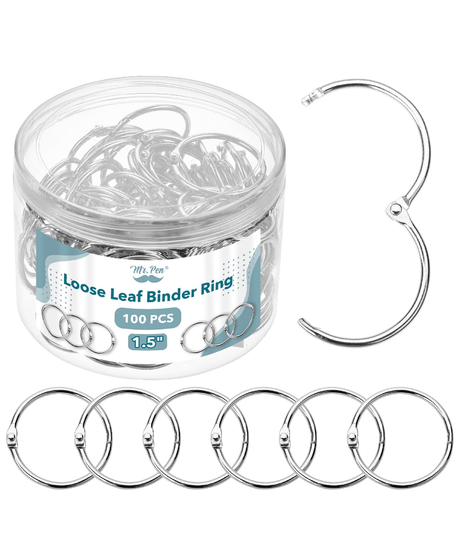 Photo 1 of Mr. Pen- Loose Leaf Binder Ring, 1.5 Inch, 100 Pack, Silver, Metal Rings for Index Cards