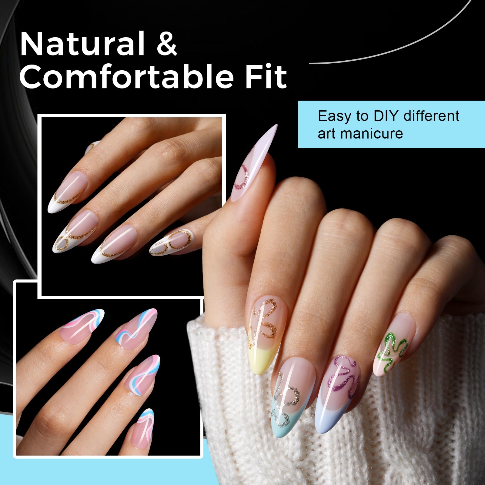 TOMICCA Clear Nail Tips Acrylic Nails 240Pcs Medium Almond Acrylic Nail Kit Gel Nail Tips Pre-shape Clear Nails for Nail Extension Fake Nails 12 Sizes - Image 3