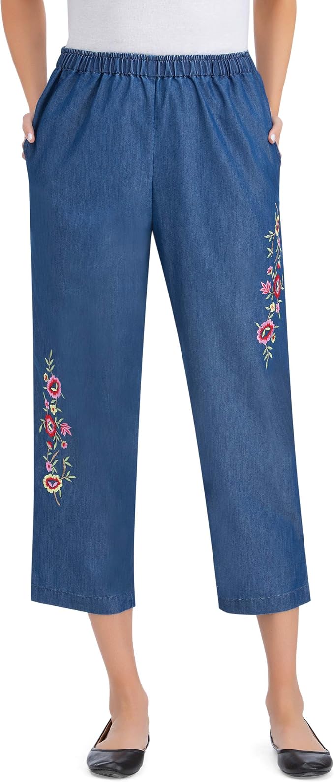 embroidered denim capris