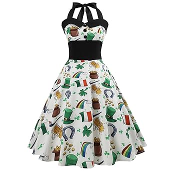 TEBAISE Damen Rockabilly Kleider Neckholder 1950er Vintage Kleid Retro Knielang Kleider Damenkleider Festlich Cocktailkleider