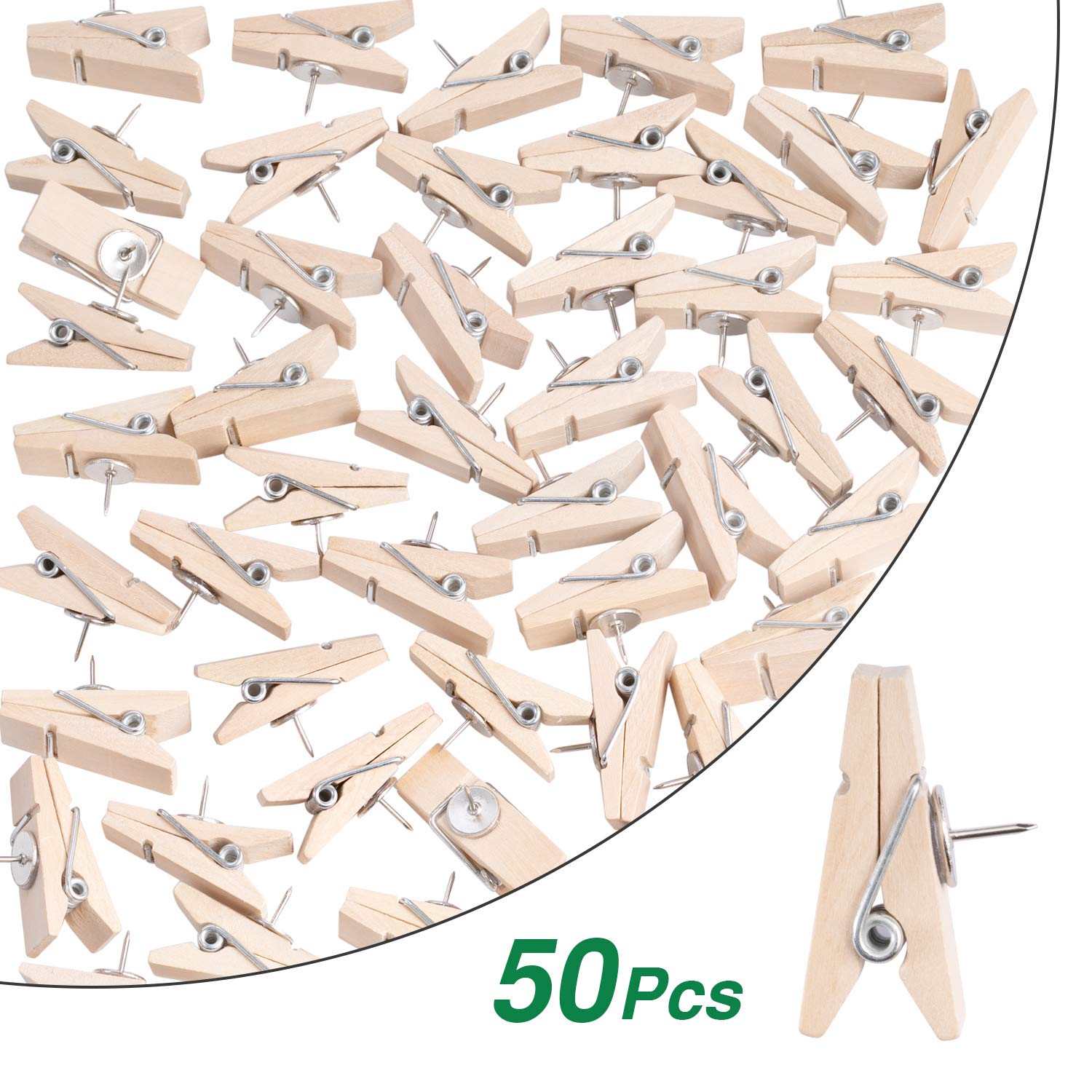 Buy Favide Push Pin Clips, 50 Paper Wooden Clips with Pins for Cork