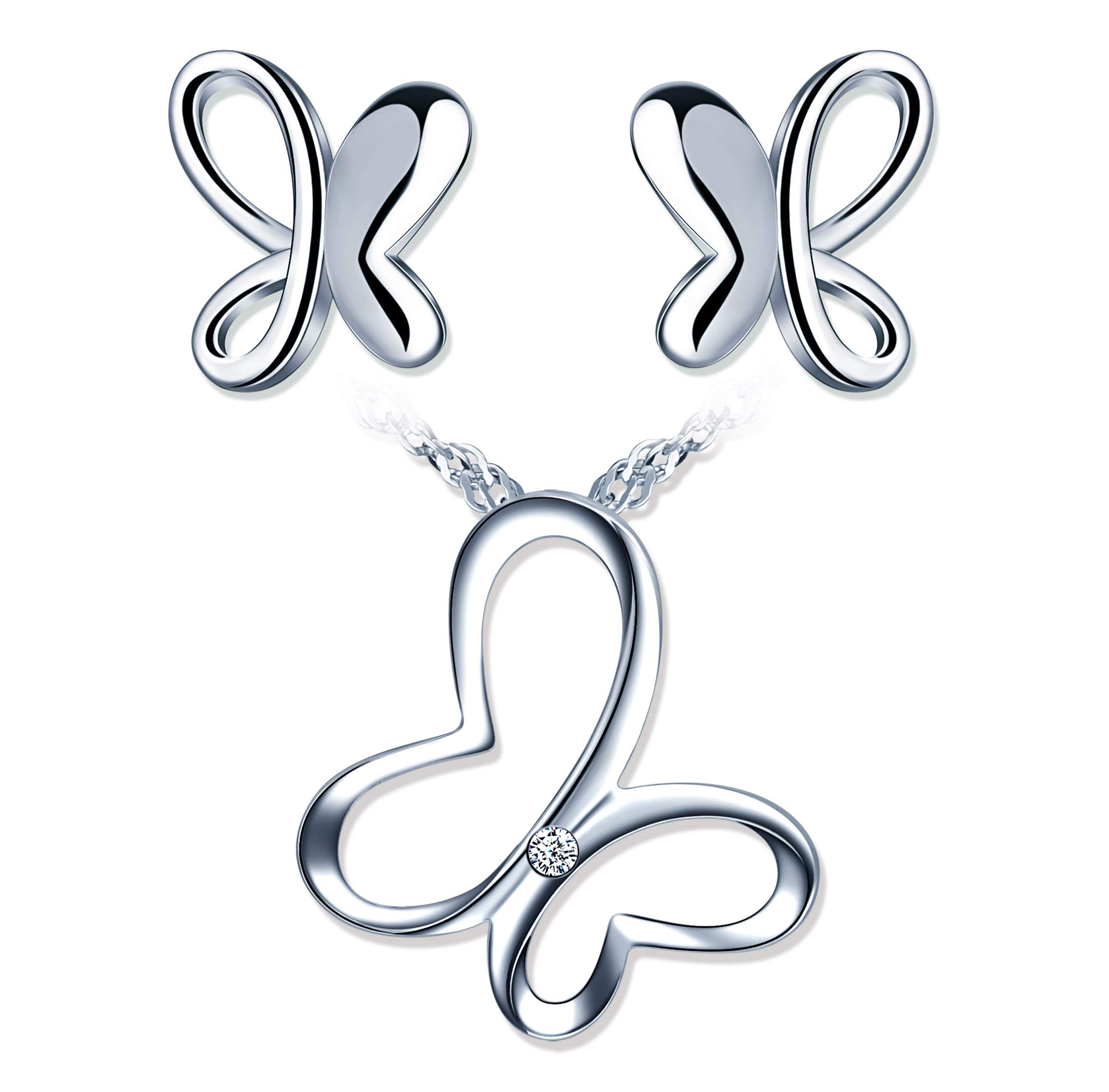Yumilok Butterfly Jewellery Set 925 Sterling Silver Stud Earrings Necklace Set for Girls