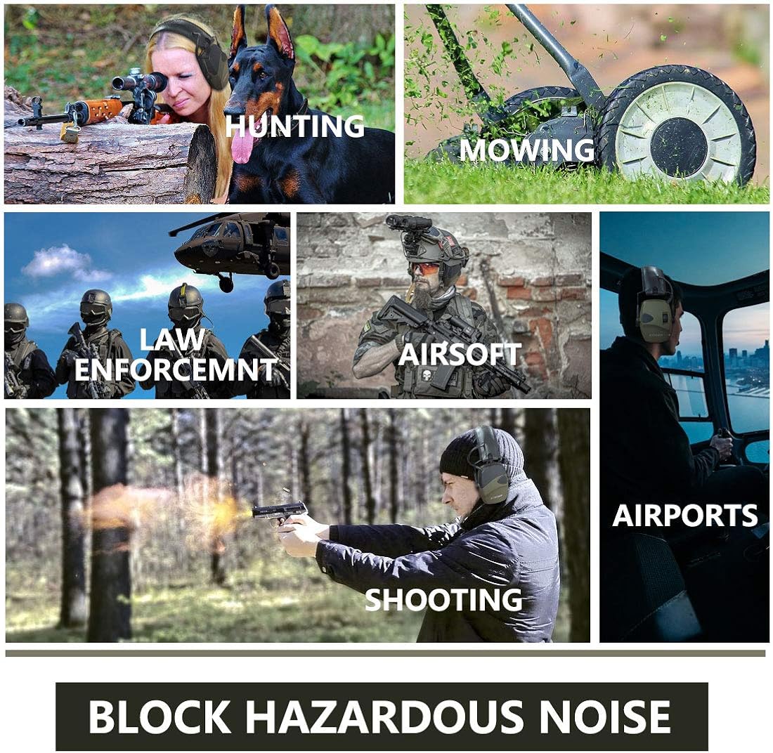 ZOHAN EM054 Electronic Shooting Ear Protection Muffs, Sound Amplification Noise Reduction Shooting Earmuffs for Gun Range, Ideal for Hunting and Shooting - Army Green: Clothing