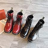 Haonike Botas Altas Martin de Estilo británico Zapatos Planos de Punta Redonda p