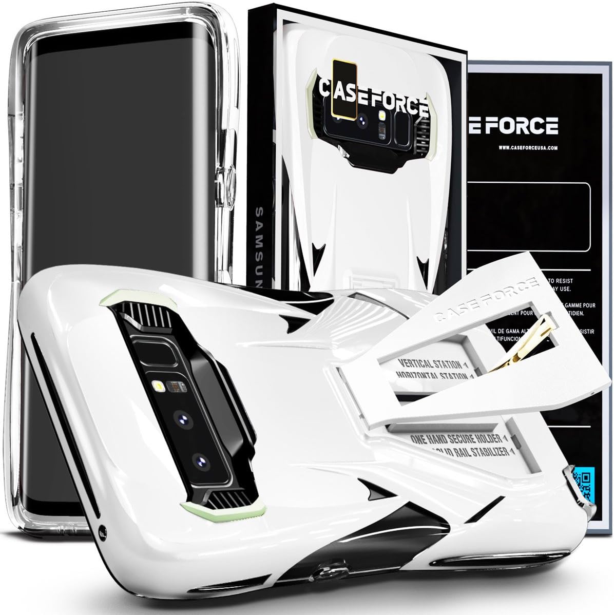 CASE FORCE Note 8 Case [Velocity Series] Best Ultimate for Girls Women Men, Kickstand Heavy Duty Military Grade Drop Protection,Clear TPU Unique Custom Design Cover (White)