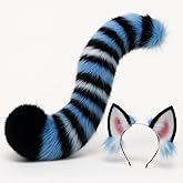 Suncalla Tiger Ears and Tail Set, Black, Blue White Stripes, Costume Accessories for Carnival, Role Play Kpop Themed Costume Accessories for Women Party