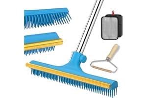 3 in 1 Carpet Rake for Pet Hair Removal, Reusable Pet Hair Remover Broom, 60'' Adjustable Long Handle Dog and Cat Hair Remove